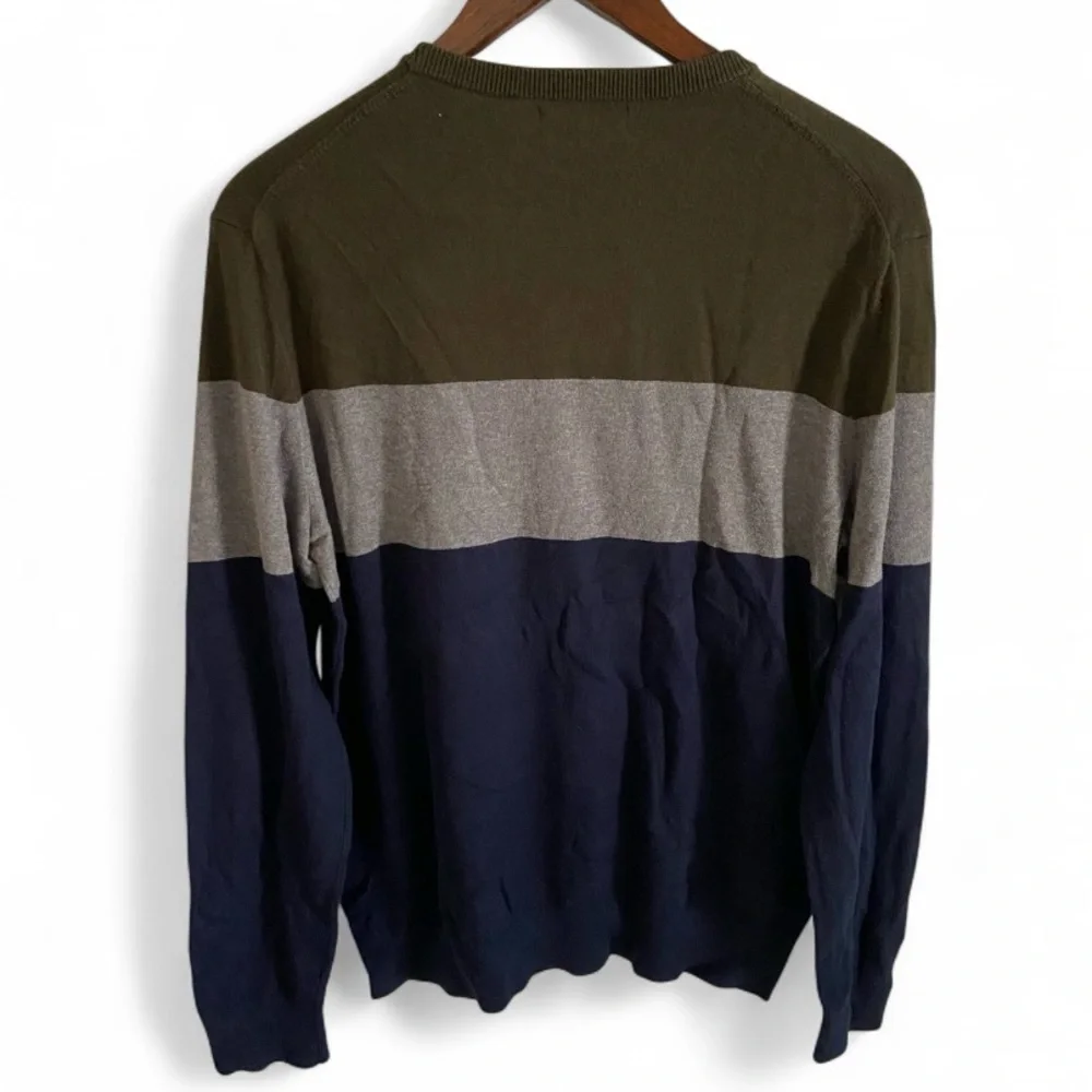 Banana Republic Colorblock Mens Striped Cashmere Silk Cotton Blend Sweater Large